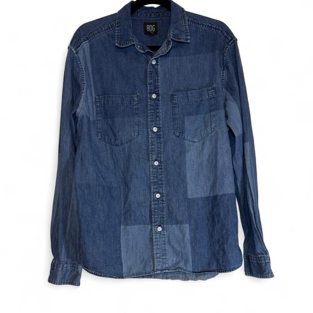Urban Outfitters’ BDG multi-wash blue patchwork-style denim shirt